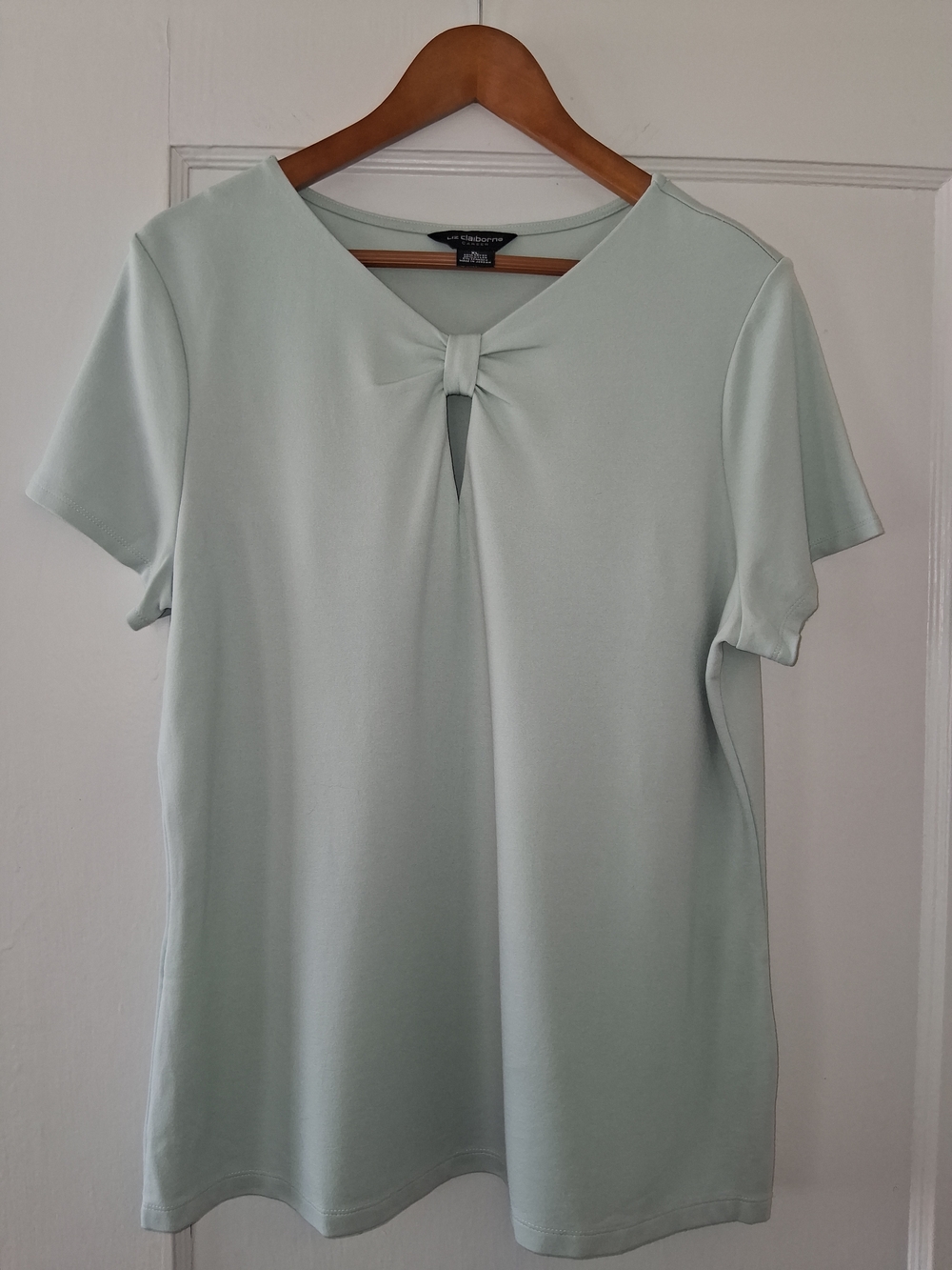 Liz Claiborne Top XL Light Green Knot Neck Career Blouse - Picture 3 of 4